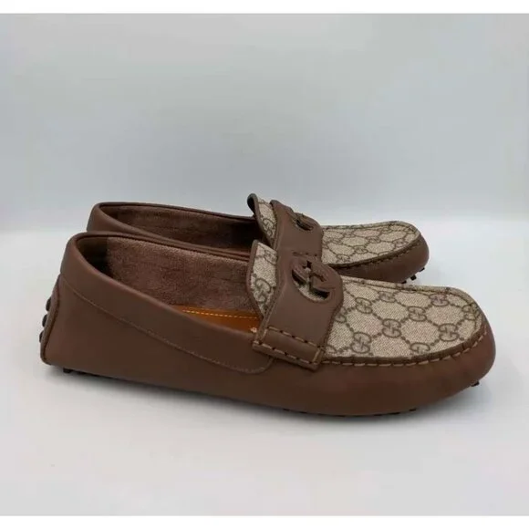 Gucci Men’s Interlocking G Supreme Driver Calfskin Loafers Brown Sugar UK9 73014 - Picture 3 of 12